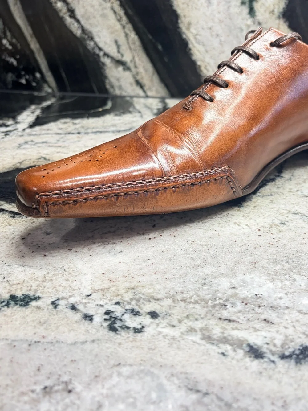 Santoni Fatte a Mano Brown Leather Oxford Shoes Men’s 9.5 Hand Made Italy